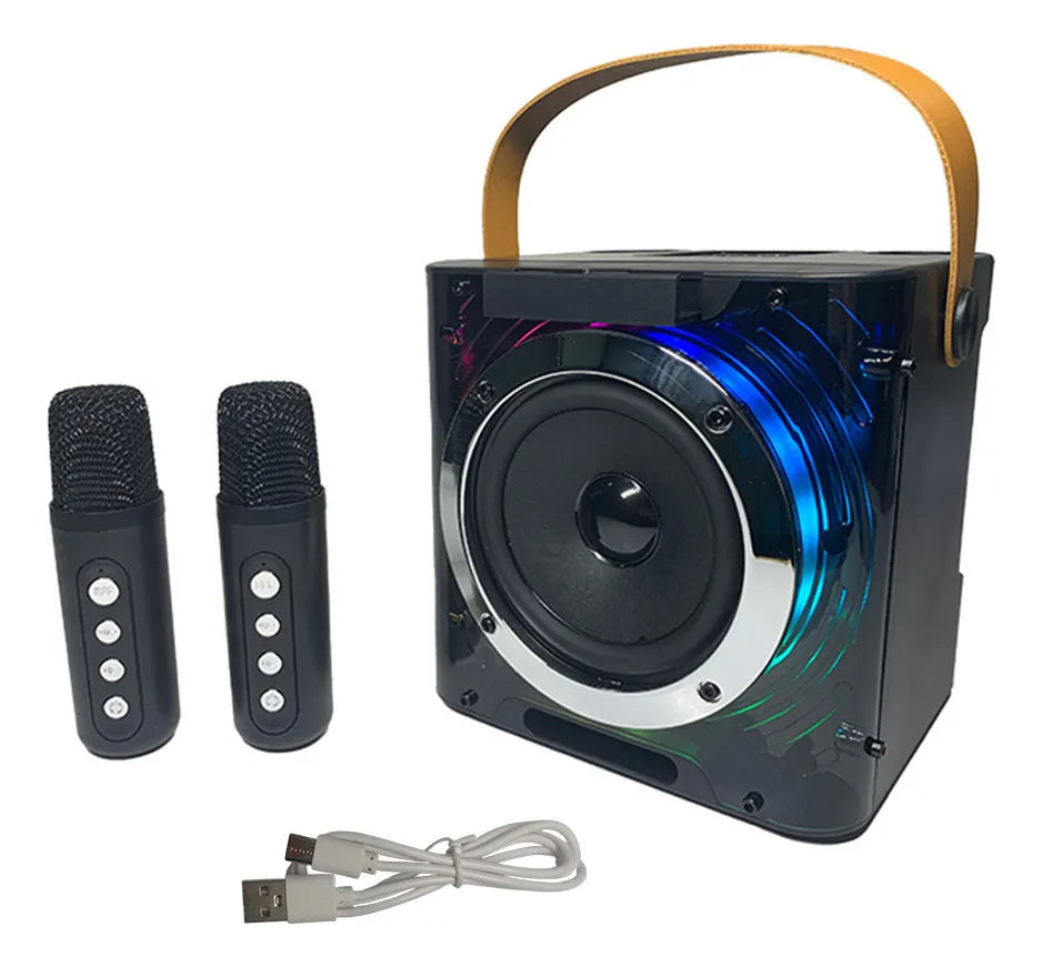 Mini Karaoke Machine 2 Micrófonos Inalámbricos Bt Micrófono Sycron