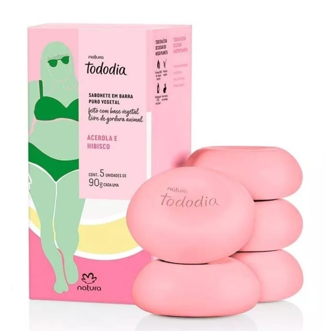 Jabones en Barra puro Vegetal Acerola e Hibisco Tododia | Caja con 5 unidades de 90 g c/u