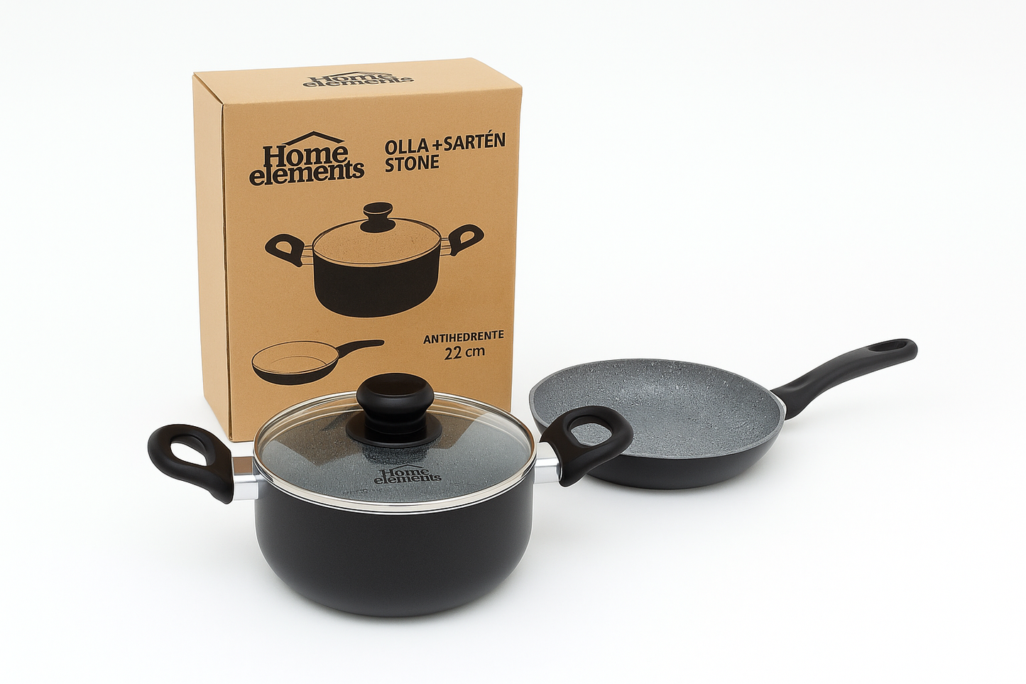 Set Olla + Sarten Stone 22cm Antiadherente - Home Elements