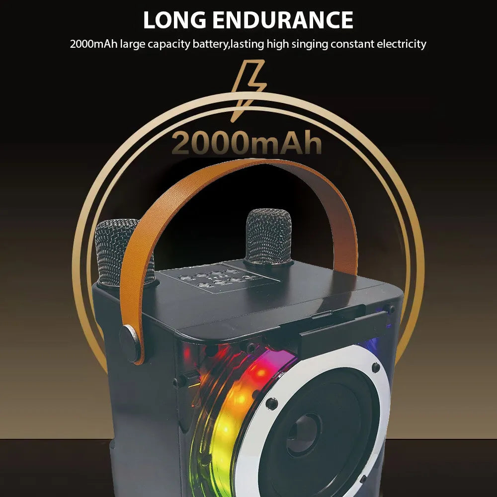 Mini Karaoke Machine 2 Micrófonos Inalámbricos Bt Micrófono Sycron