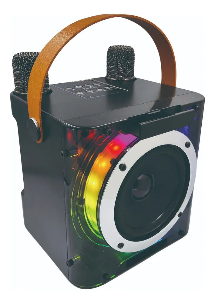 Mini Karaoke Machine 2 Micrófonos Inalámbricos Bt Micrófono Sycron