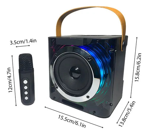 Mini Karaoke Machine 2 Micrófonos Inalámbricos Bt Micrófono Sycron