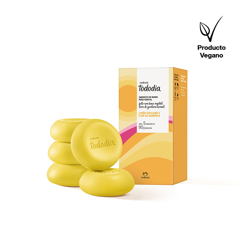 Tododia Jabones en barra puro vegetal limón siciliano y flor de gardenia Caja con 5 unidades de 90 g c/u